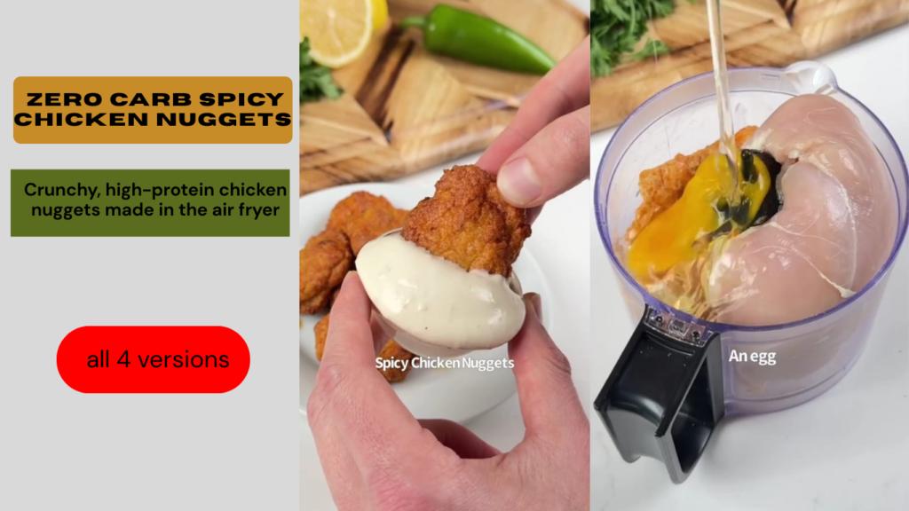 Crunchy, high-protein chicken nuggets made in the air fryer Zero Carb Spicy Chicken Nuggets