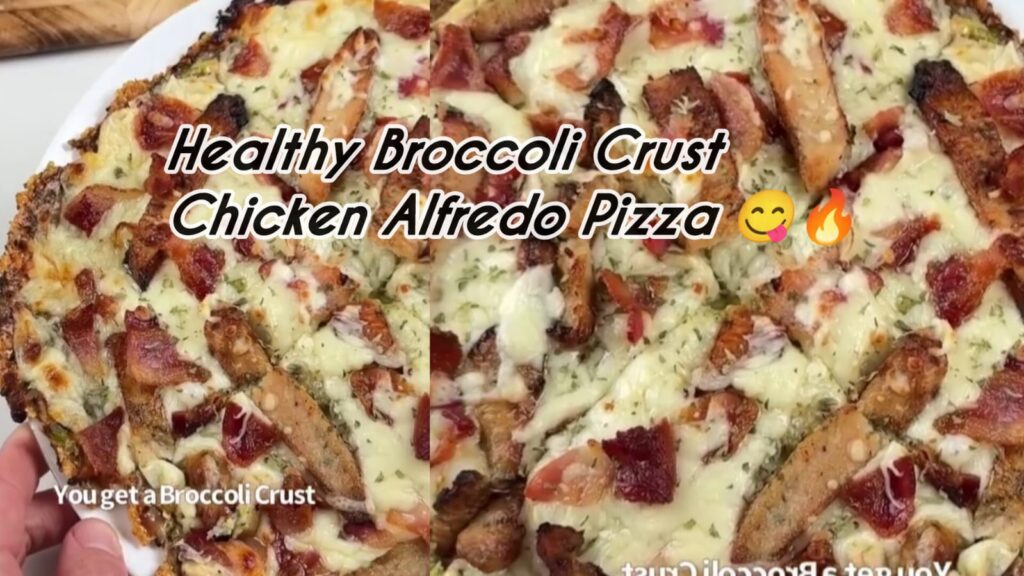 Healthy Broccoli Crust Chicken Alfredo Pizza